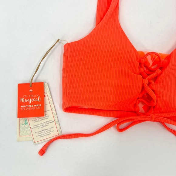 MAAJI Danzel Bikini Top Womens Small Orange Floral Tangerine Print Reversible - Picture 6 of 11